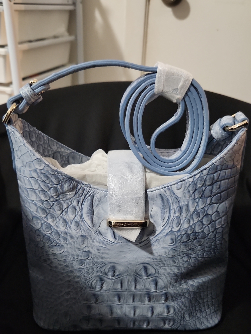 BRAHMIN Light Blue Croc-Embossed Crossbody Bag